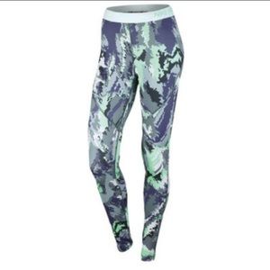 NEW Nike Pro mint/blue print Hyperwarm tights